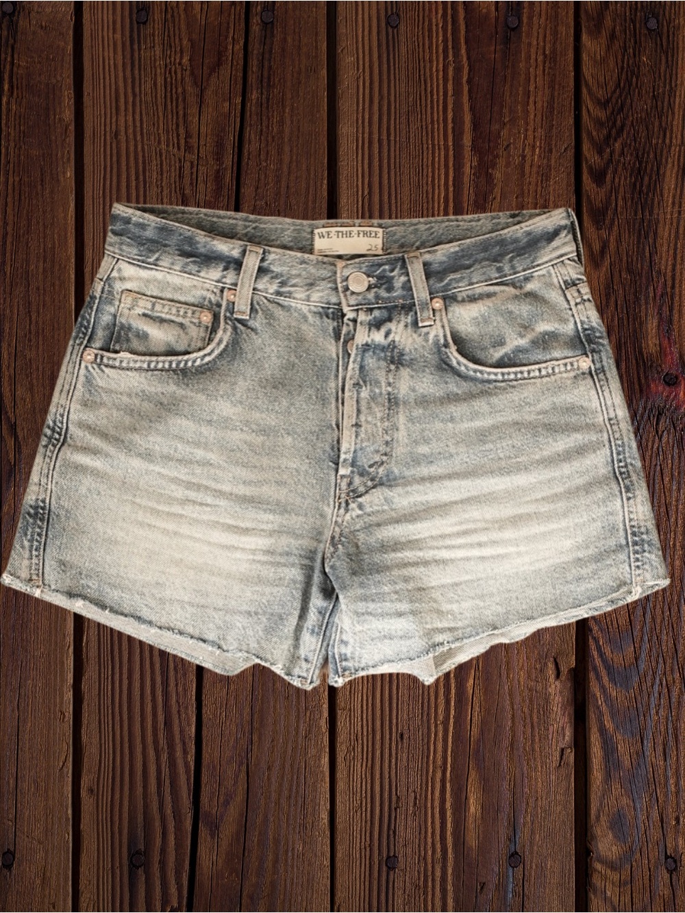 Free People We The Free Denim Cutoff Shorts Vintage Wash Raw Hem Jean Shorts
